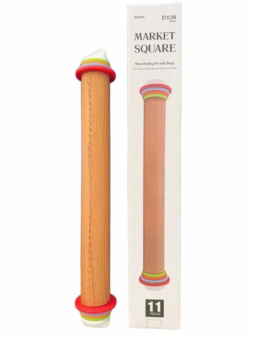Market Square Wood Rolling Pin with Rings 11-Piece Set